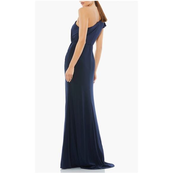 MAC DUGGAL Dress Size 2 Evening Gown Navy Blue NEW Stretch Jersey One Shoulder - Picture 2 of 6